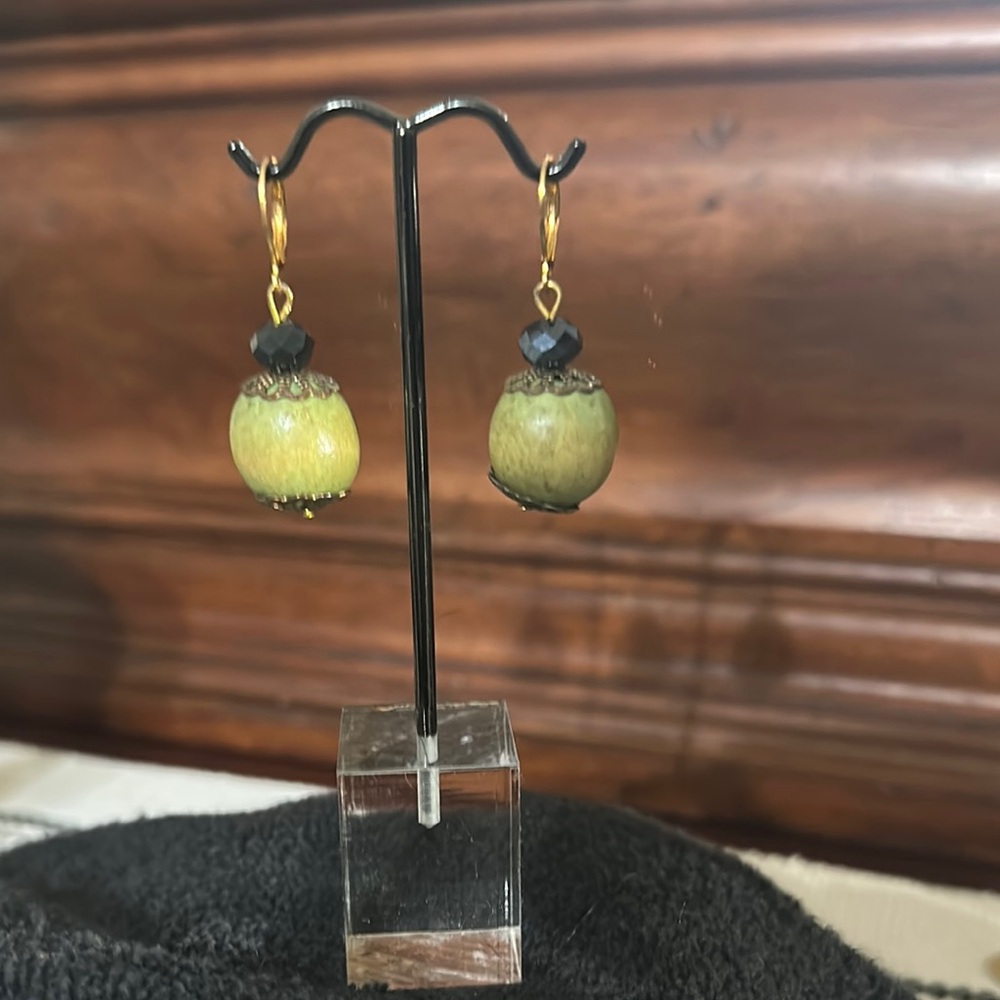 Gold and Black Spherical Bead Earrings